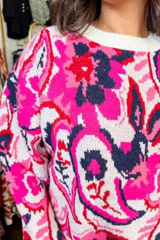 Hot Pink Deal - Cream & Red Printed Sweater