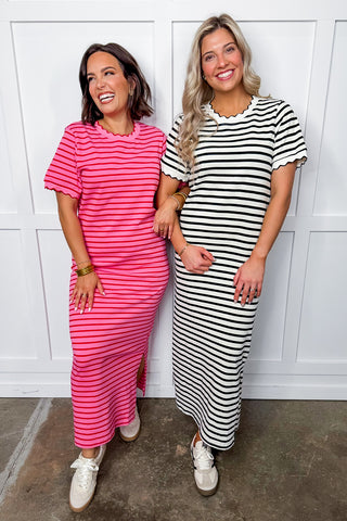 Black & Ivory Stripe Midi Dress