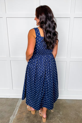 Chic in Navy Dotted Dress