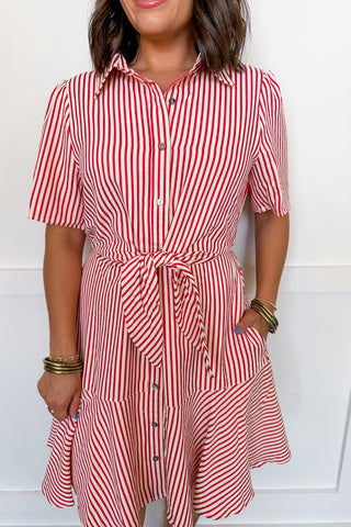 Harbor Stroll Red Stripe Dress