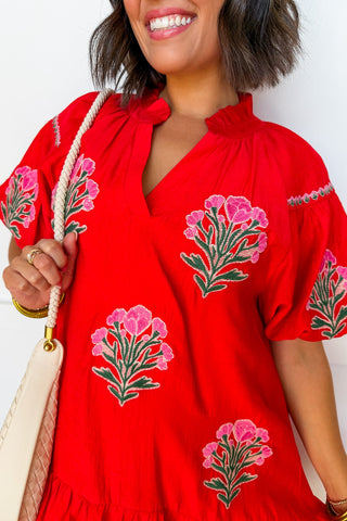 Red Petal Charm Drop Waist Dress