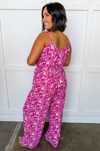 Pink Paradise Printed Tie Waist Jumpsuit