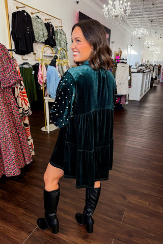 Hot Pink Deal - Pearl Velvet Tunic in Hunter Green