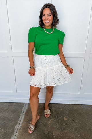 The Larissa Pleat Sleeve Tee in Green by Mary Square