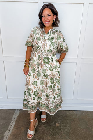 Sunday Garden Tie Waist Midi Dress