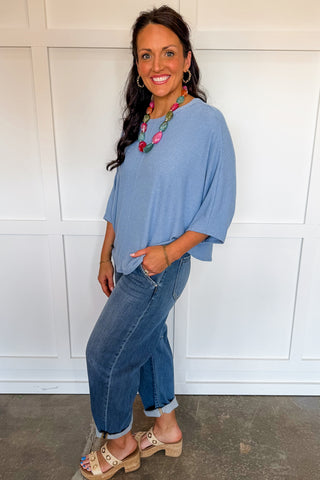 Relaxed Days Dolman Knit Top in Denim