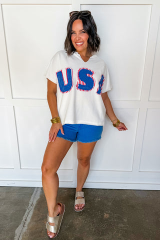 Born In The Usa Patchwork Top in Washed White