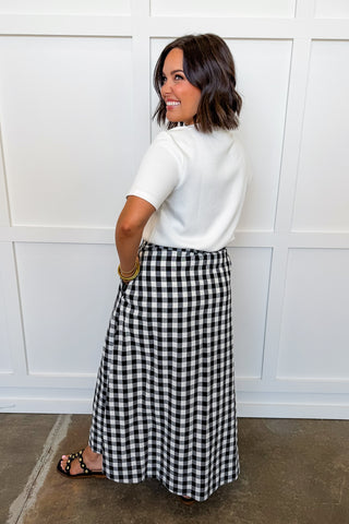 Meet Me At The Market Gingham Midi Skirt