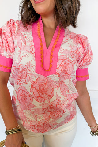Rose Toile Notch Neck Top