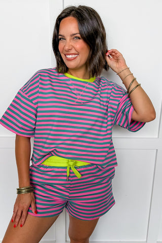 Pink Turquoise Stripe Short Set