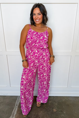 Pink Paradise Printed Tie Waist Jumpsuit