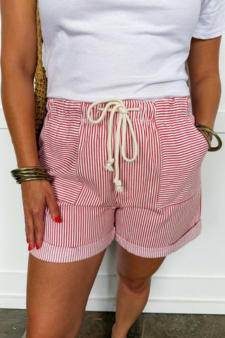 Freedom Stripe Cotton Twill Shorts in Red