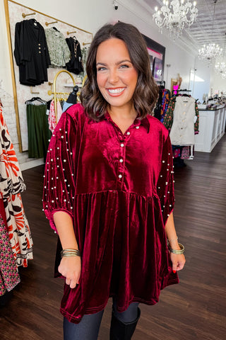 Hot Pink Deal - Pearl Velvet Tunic in Wine