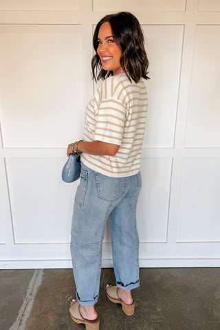 Everyday Stripe Cropped Top in Taupe