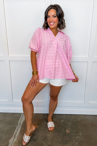 Pretty In Gingham Top in Pink
