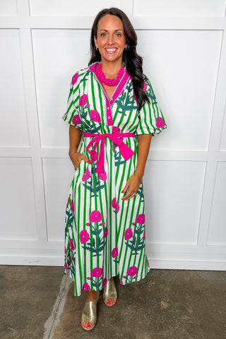 Fairway & Florals Tie Waist Midi Dress