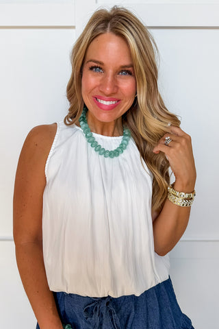 The Mary Bubble Hem Top in Off White