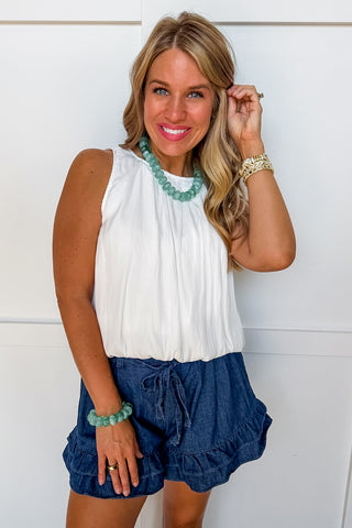 The Mary Bubble Hem Top in Off White
