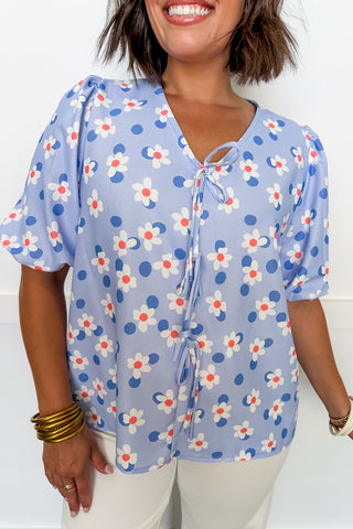 Daisy Dot Tie Top in Blue