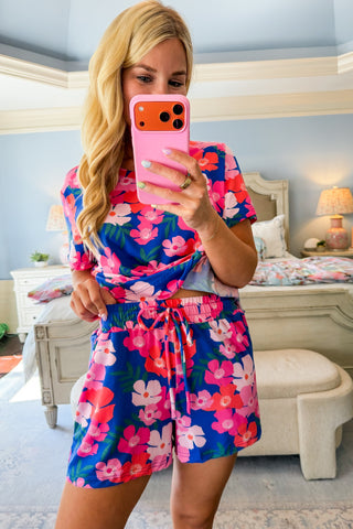 The Alli Pajama Short Set in Petal Pop Blue by Mary Square