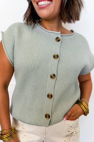 Seafoam Color Pop Button Knit Top