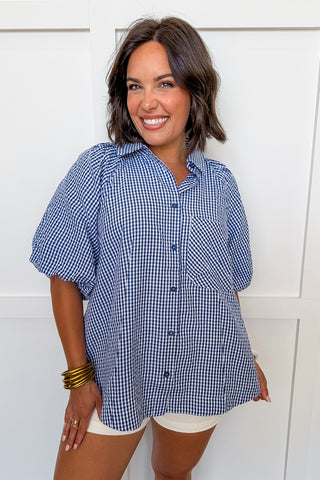 Check Me Out Navy Button Front Top