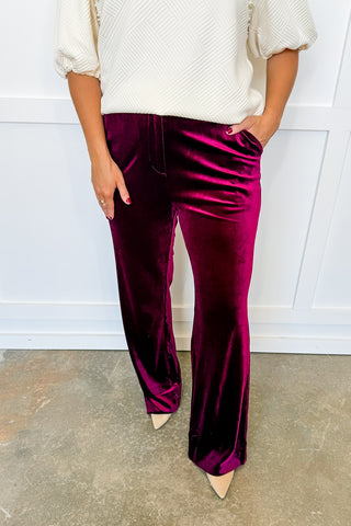 Bordeaux Nights Velvet Pants in Burgundy