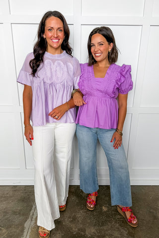 Ruffles & Romance Peplum Top in Violet