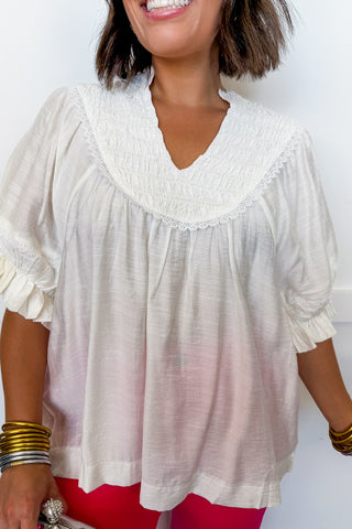 Pretty Little Smocked Top in Off White