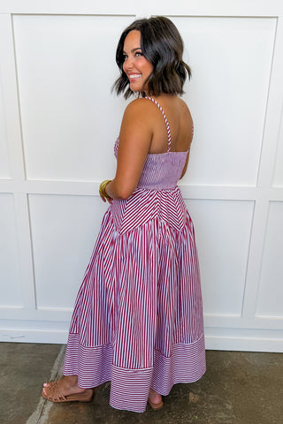 Stripe Illusion Midi Dress in Red