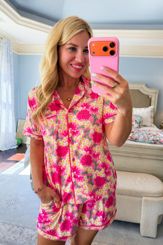 The Charlotte Pajama Short Set in Daisy Chain Pink by Mary Square