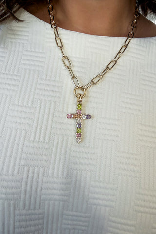 Radiant Faith Rainbow Cross Chain Necklace