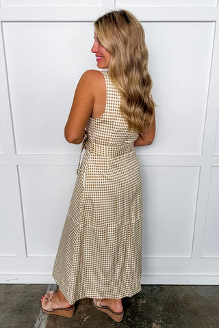 Tan Gingham Midi Dress