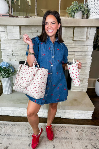 Cherry Picked Button Down Denim Dress