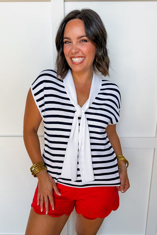 Seaside Chic Stripe Top With Scarf Tie