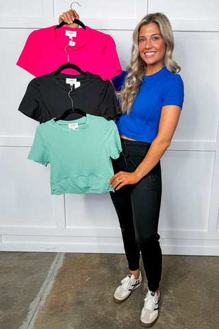 Hot Pink Deal - On The Go Crop Tee in Sapphire