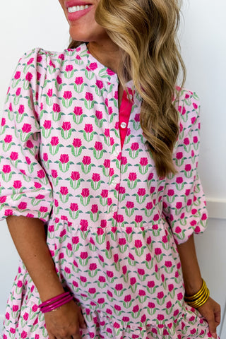 The Riley Mini Dress in Flora Fanfare Pink by Mary Square