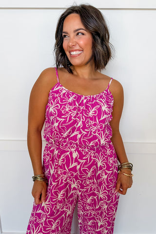 Pink Paradise Printed Tie Waist Jumpsuit