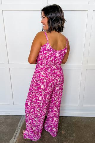 Pink Paradise Printed Tie Waist Jumpsuit