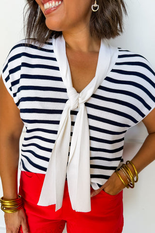 Seaside Chic Stripe Top With Scarf Tie