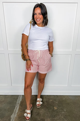 Freedom Stripe Cotton Twill Shorts in Red