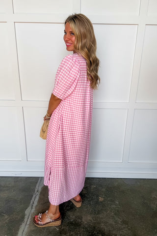 Picnic Perfect Gingham Midi Dress in Pink