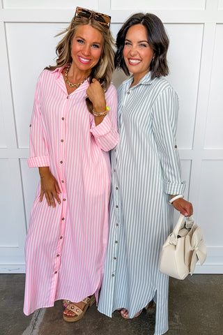 Out & About Stripe Midi Dress in Sage