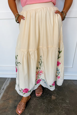 Timeless Bloom Embroidered Midi Skirt