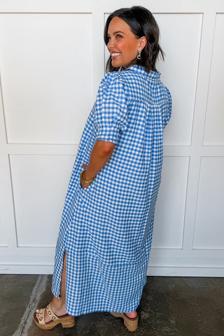 Picnic Perfect Gingham Midi Dress in Blue