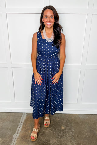 Chic in Navy Dotted Dress