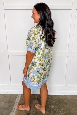 Petal Poise Puff Sleeve Dress in Blue