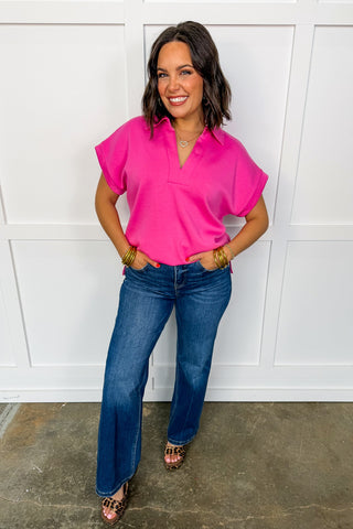 Classic Ease Collared Top in Pink