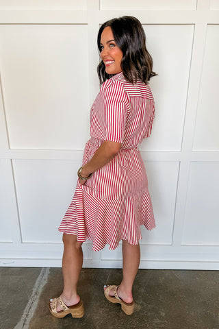 Harbor Stroll Red Stripe Dress