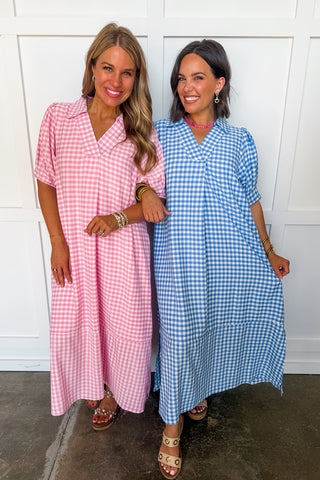 Picnic Perfect Gingham Midi Dress in Pink